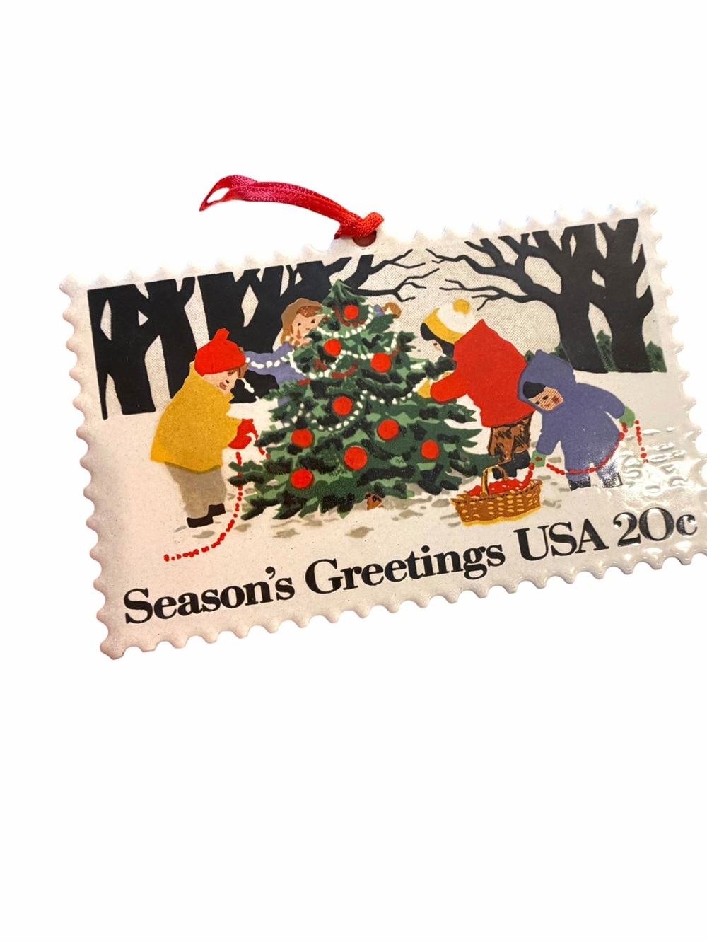 Hallmark 1994 Keepsake Ornament U.S. Christmas Stamp Metal Trim A Tree Scene